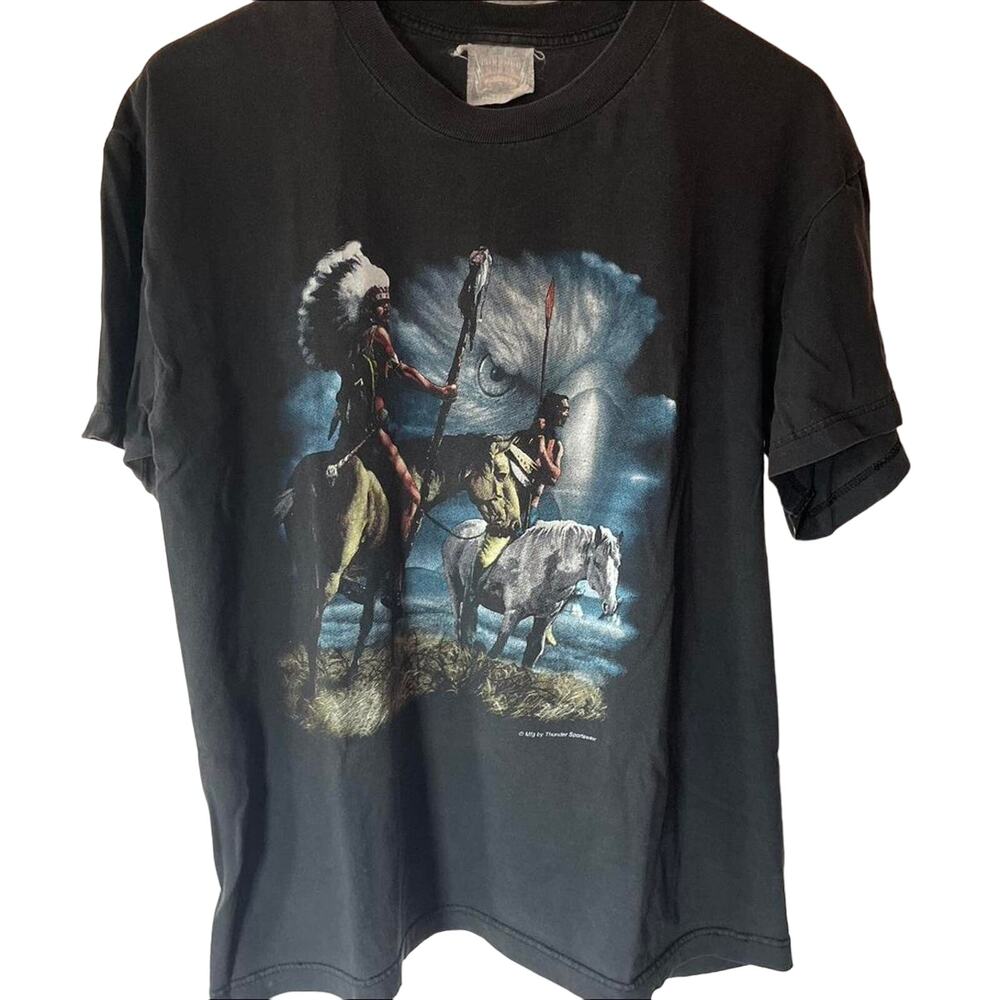Vintage 90s Natives on Horseback with Eagle Sky Nature Shirt Adult Large